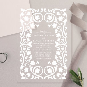 Witte Elegante Bloemen Lijst Wedding Acryl Uitnodigingen