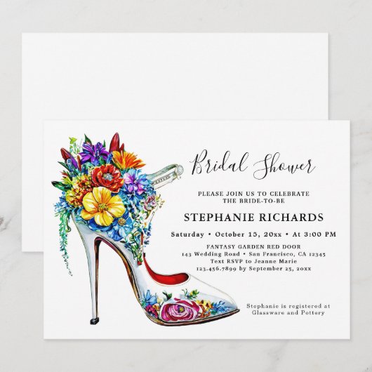 Witte Elegante Bloemen Schoen Bruids Douche Uitnod Kaart (Voorkant / Achterkant)