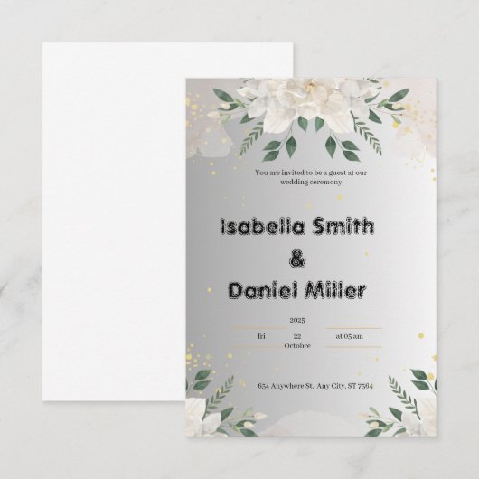 Witte Elegante Bloemige Trouw Uitnodiging (Voorkant / Achterkant)