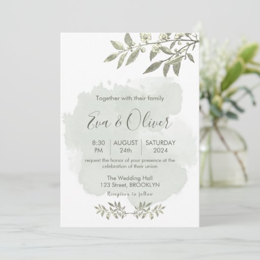 Witte Elegante Botanische Minimalistische Bruiloft Kaart (Staand voorkant)