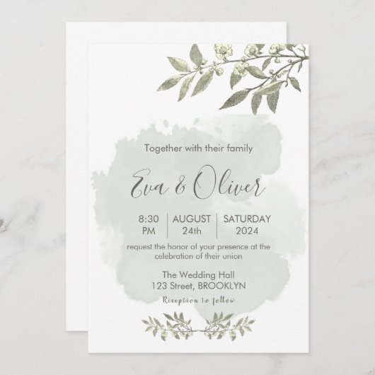 Witte Elegante Botanische Minimalistische Bruiloft Kaart (Voorkant / Achterkant)