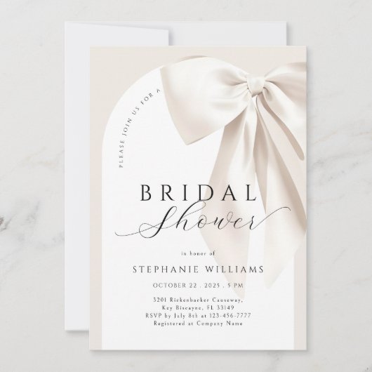 Witte Elegante Bow Arch Bruids Douche Uitnodiging (Voorkant)