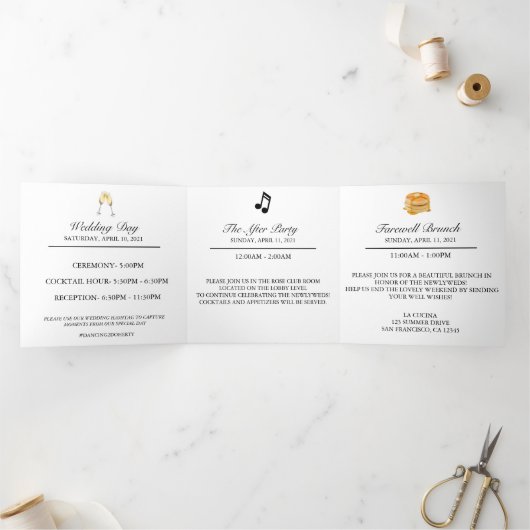 Witte Elegante Eucalyptus Huwelijksdetails Drieluik Kaart (Binnen)