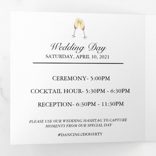 Witte Elegante Eucalyptus Huwelijksdetails Drieluik Kaart (Binnenzijde eerst)