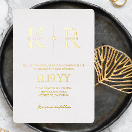 Witte Elegante Flare Monogram Huwelijk Folie Uitnodiging
