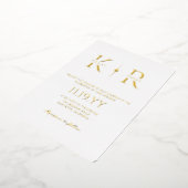 Witte Elegante Flare Monogram Huwelijk Folie Uitnodiging (Gedraaid)