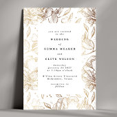 Witte Elegante Gouden Botanische Huwelijk Kaart