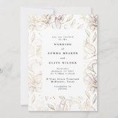 Witte Elegante Gouden Botanische Huwelijk Kaart (Voorkant)