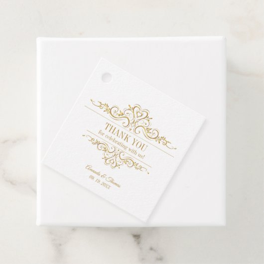 Witte elegante gouden lijst bruiloft bedankjes labels (In situ)