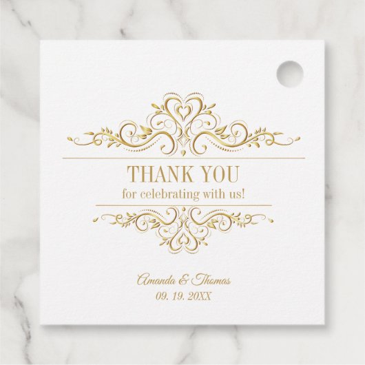 Witte elegante gouden lijst bruiloft bedankjes labels (Achterkant)