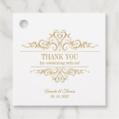 Witte elegante gouden lijst bruiloft bedankjes labels (Voorkant)