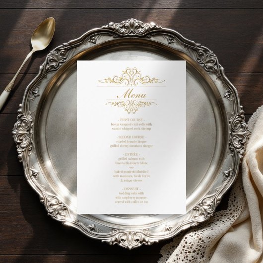Witte elegante gouden lijst bruiloft menu
