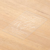 Witte elegante grillige kalligrafie bruiloft acryl uitnodigingen (Laagn)