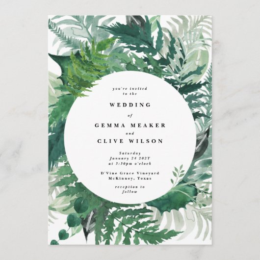 Witte Elegante Handgetekende Botanische Trouw Uitn Kaart (Voorkant)