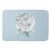 Witte Elegante Ijsdraak Blauwe Rozen Fantasie Badmat (Voorkant)