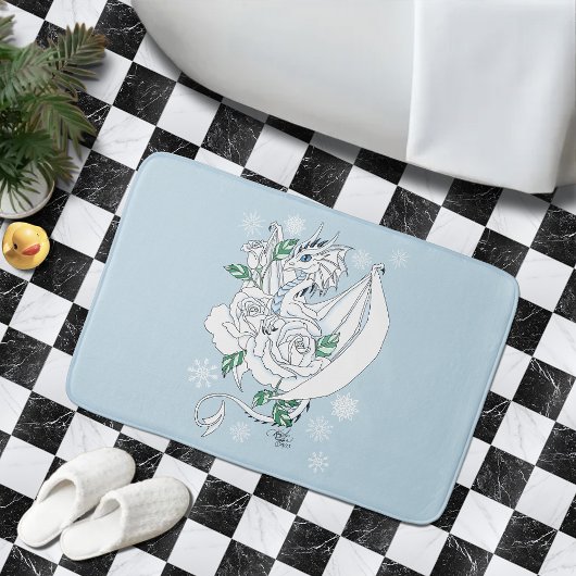 Witte Elegante Ijsdraak Blauwe Rozen Fantasie Badmat