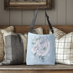 Witte Elegante Ijsdraak Blauwe Rozen Fantasie Crossbody Tas