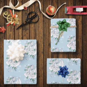 Witte Elegante Ijsdraak Blauwe Rozen Fantasie Inpakpapier Vel