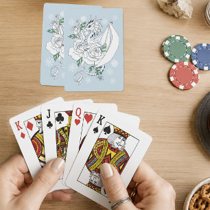 Witte Elegante Ijsdraak Blauwe Rozen Fantasie Pokerkaarten