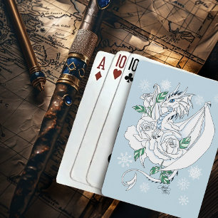 Witte Elegante Ijsdraak Blauwe Rozen Fantasie Pokerkaarten