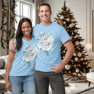 Witte Elegante Ijsdraak Blauwe Rozen Fantasie T-shirt