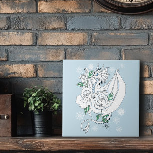 Witte Elegante Ijsdraak Blauwe Rozen Fantasie Tegeltje