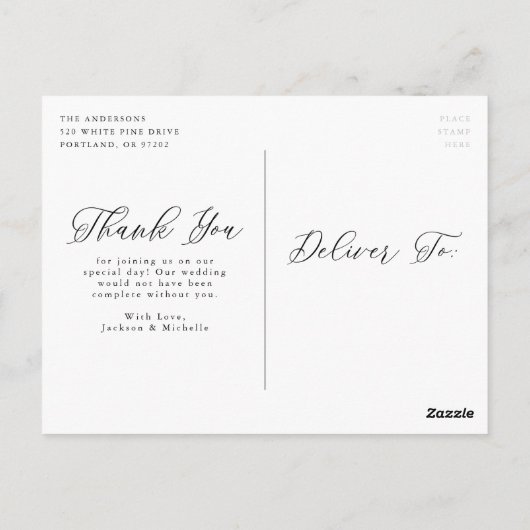 Witte Elegante Kalligrafie Foto Bruiloft Dank u Briefkaart (Achterkant)