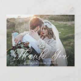 Witte Elegante Kalligrafie Foto Bruiloft Dank u Briefkaart