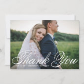 Witte elegante kalligrafie trouwfoto bedankkaart (Voorkant)