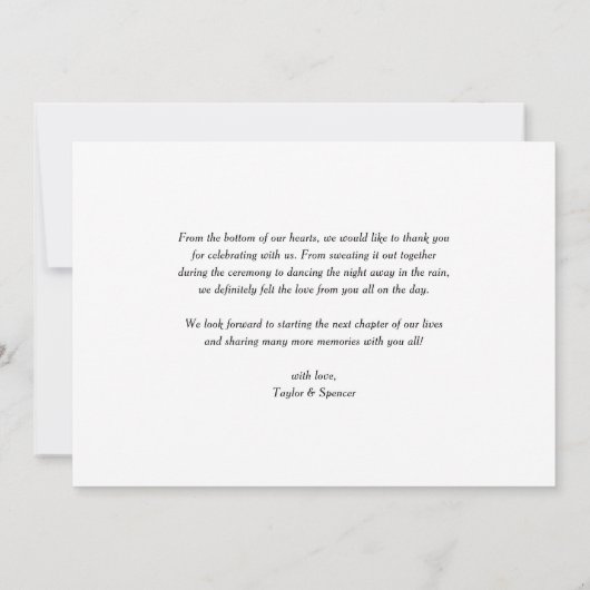Witte elegante kalligrafie trouwfoto bedankkaart (Achterkant)
