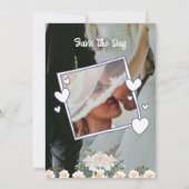 Witte elegante klassieke foto bruiloft kaart (Achterkant)