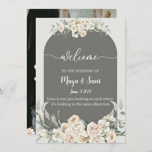 Witte elegante klassieke foto bruiloft kaart (Voorkant / Achterkant)