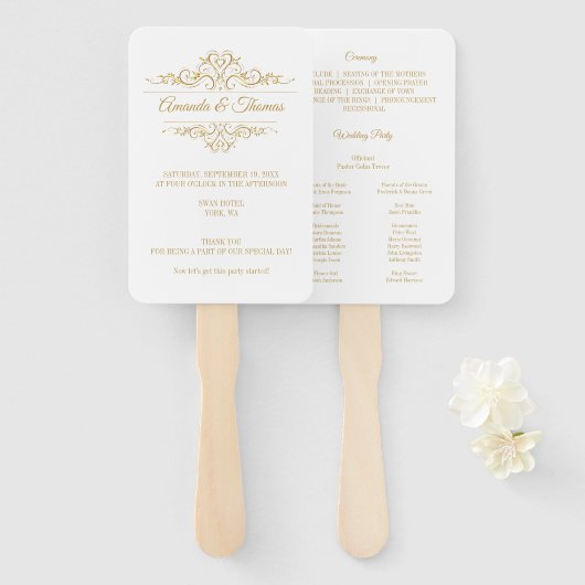 Witte Elegante Lijst Stijlvol Trouwprogramma Handwaaier (Voorkant en achterkant)
