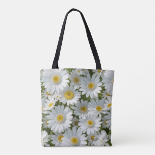 Witte elegante madeliefjes tote bag