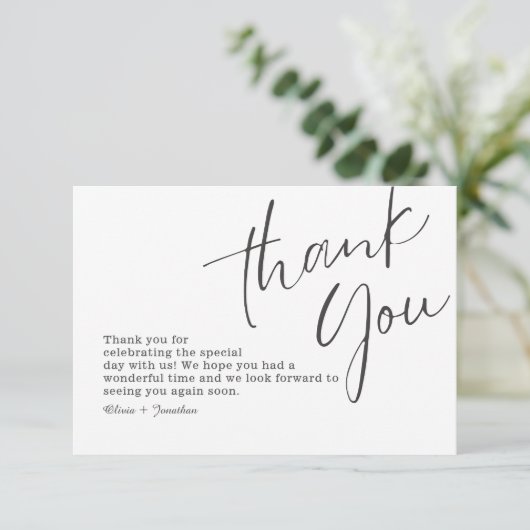 Witte Elegante Moderne Kalligrafie Bruiloft Bedankkaart (Staand voorkant)