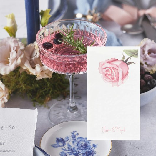 Witte Elegante Roze Roos Gepersonaliseerde Namen Servet