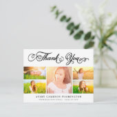 Witte Elegante Script 5 Foto Afstudeer Dankjewel Briefkaart (Staand voorkant)