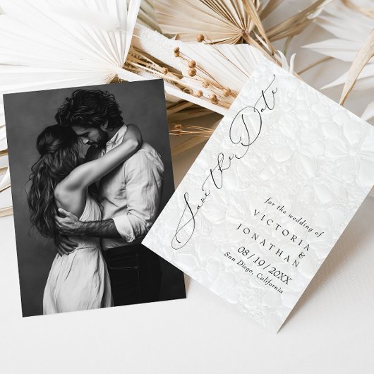 Witte Elegante Script Foto Save The Date