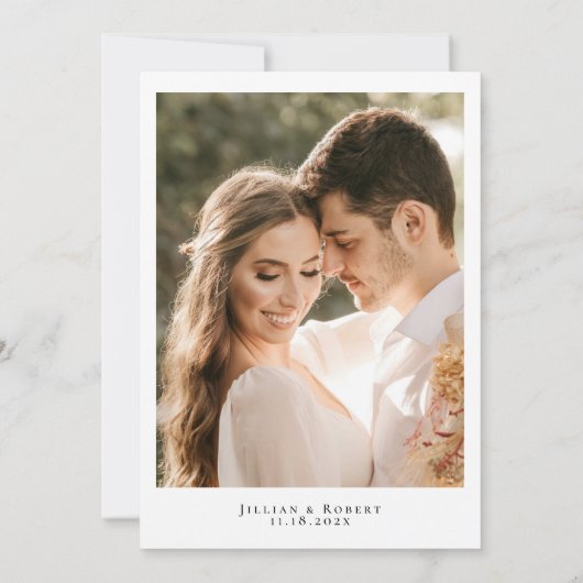 Witte elegante script moderne zwarte bruiloft kaart (Achterkant)