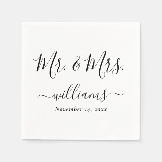 Witte Elegante Script Mr. en Mrs. Trouwen Servet (Voorkant)