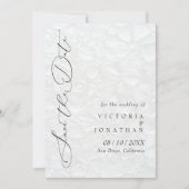 Witte elegante scriptfoto Sla de datum op Save The Date (Voorkant)