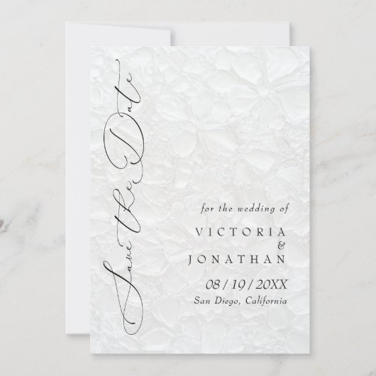 Witte elegante scriptfoto Sla de datum op Save The Date (Voorkant)