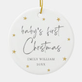 Witte Elegante Ster Foto Baby's Eerste Kerstmis Keramisch Ornament (Voorkant)