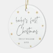 Witte Elegante Ster Foto Baby's Eerste Kerstmis Keramisch Ornament (Links)