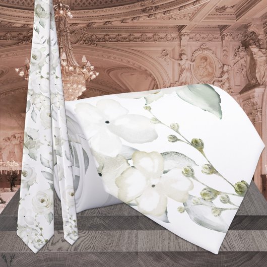 Witte Elegantie Eerste Lente Bloemen Bruiloft Stropdas