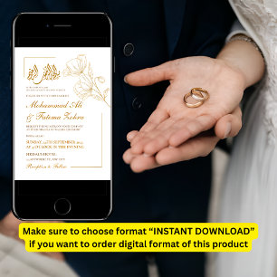 Witte Elegantie Minimalistisch Goud Bloemen Nikah Kaart