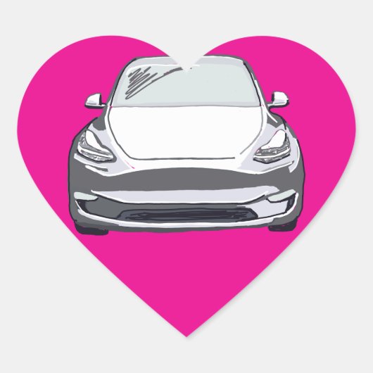 Witte Elektrische Voertuig SUV Auto Tekening Hart Sticker (Voorkant)