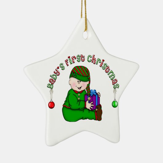 Witte Elf Baby 1e Kerstversiering Keramisch Ornament (Rechts)