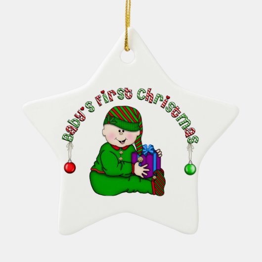 Witte Elf Baby 1e Kerstversiering Keramisch Ornament (Voorkant)