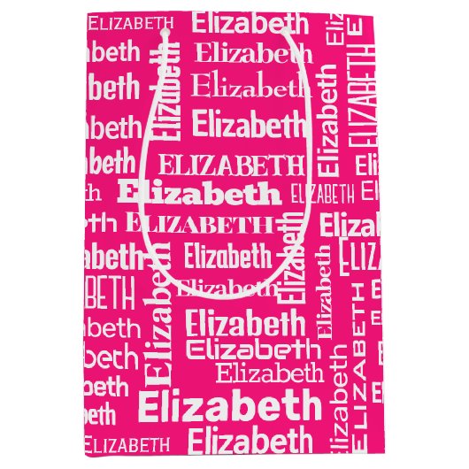 Witte ELIZABETH naam op roze Medium Cadeauzakje (Voorkant)